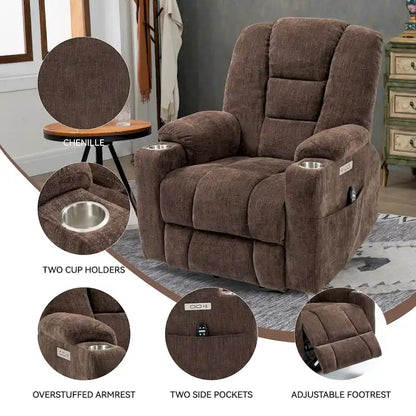 Power Lift Recliner Chair with Massage and Heat, Lazy Boy Overstuffed Wide Recliners w/USB, Type C Ports & 2 Steel Cup Holders