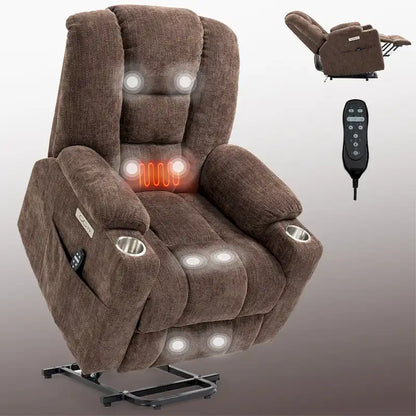 Power Lift Recliner Chair with Massage and Heat, Lazy Boy Overstuffed Wide Recliners w/USB, Type C Ports & 2 Steel Cup Holders