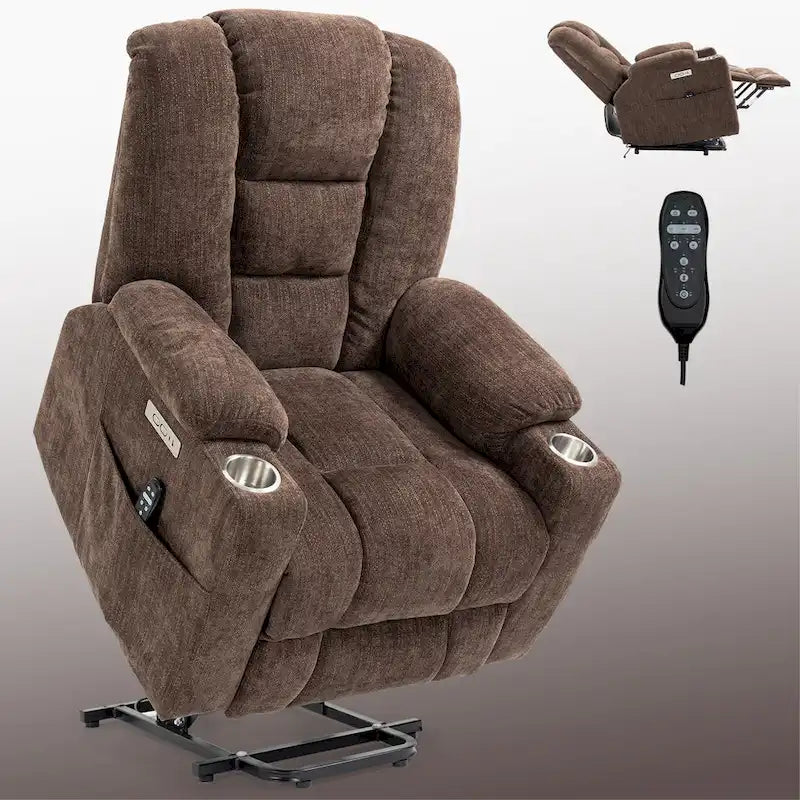 Power Lift Recliner Chair with Massage and Heat, Lazy Boy Overstuffed Wide Recliners w/USB, Type C Ports & 2 Steel Cup Holders