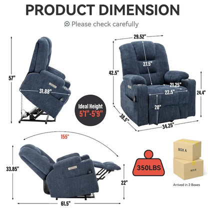 Power Lift Recliner Chair with Massage and Heat, Lazy Boy Overstuffed Wide Recliners w/USB, Type C Ports & 2 Steel Cup Holders