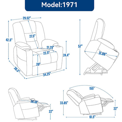 Power Lift Recliner Chair with Massage and Heat, Lazy Boy Overstuffed Wide Recliners w/USB, Type C Ports & 2 Steel Cup Holders