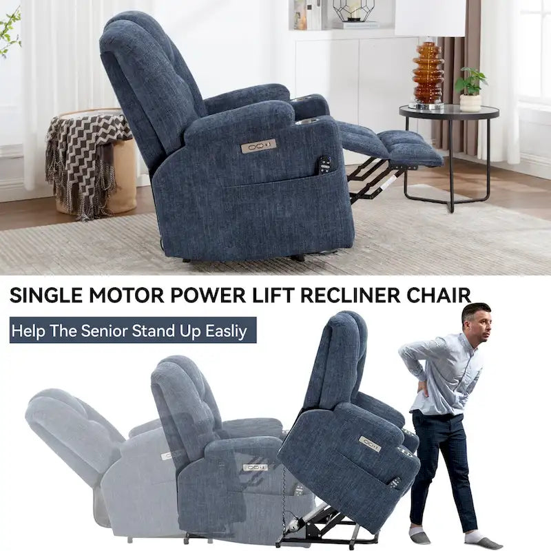 Power Lift Recliner Chair with Massage and Heat, Lazy Boy Overstuffed Wide Recliners w/USB, Type C Ports & 2 Steel Cup Holders