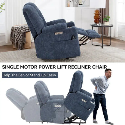 Power Lift Recliner Chair with Massage and Heat, Lazy Boy Overstuffed Wide Recliners w/USB, Type C Ports & 2 Steel Cup Holders