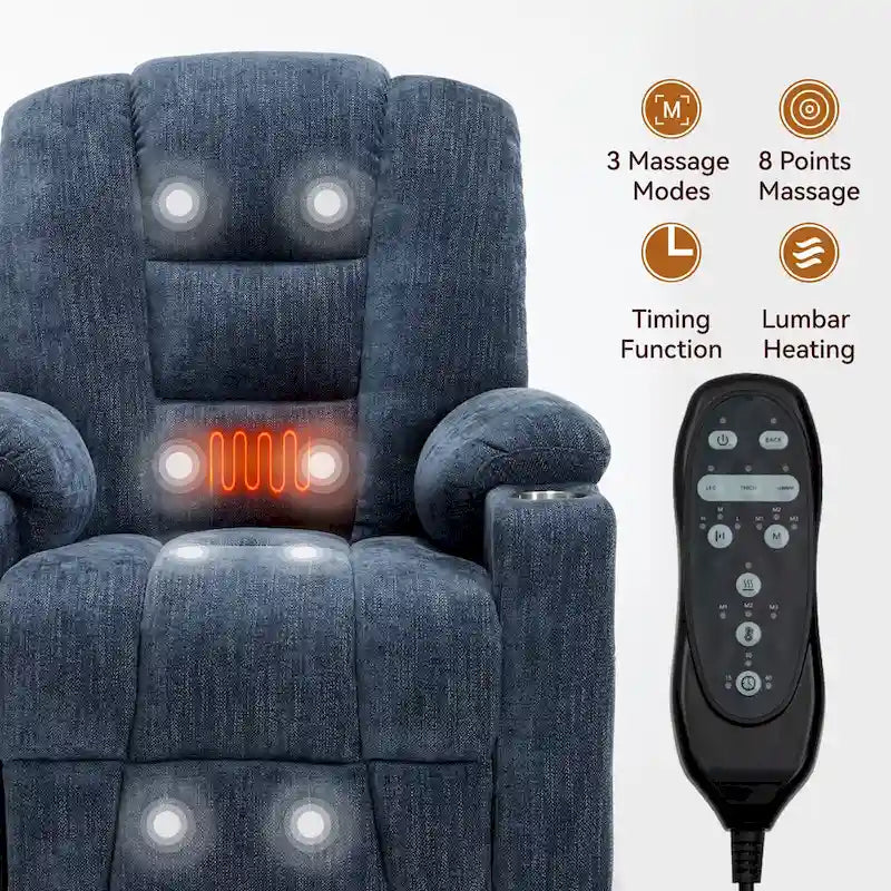 Power Lift Recliner Chair with Massage and Heat, Lazy Boy Overstuffed Wide Recliners w/USB, Type C Ports & 2 Steel Cup Holders