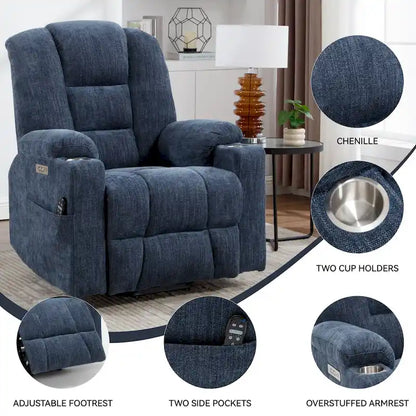 Power Lift Recliner Chair with Massage and Heat, Lazy Boy Overstuffed Wide Recliners w/USB, Type C Ports & 2 Steel Cup Holders