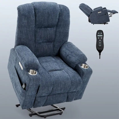 Power Lift Recliner Chair with Massage and Heat, Lazy Boy Overstuffed Wide Recliners w/USB, Type C Ports & 2 Steel Cup Holders