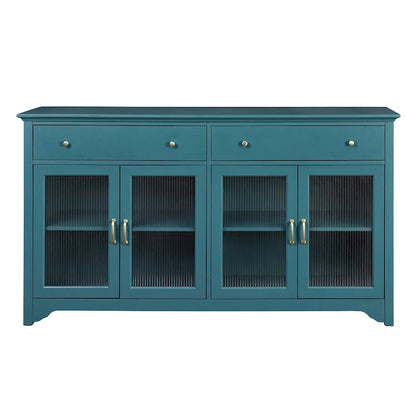 Modern Coastal Teal TV Cabinets with 2 Storage Cabinets, 2 Drawers and Gold Handles for Living Room and Bedroom