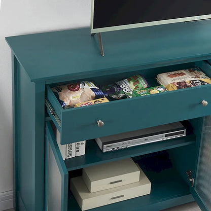 Modern Coastal Teal TV Cabinets with 2 Storage Cabinets, 2 Drawers and Gold Handles for Living Room and Bedroom