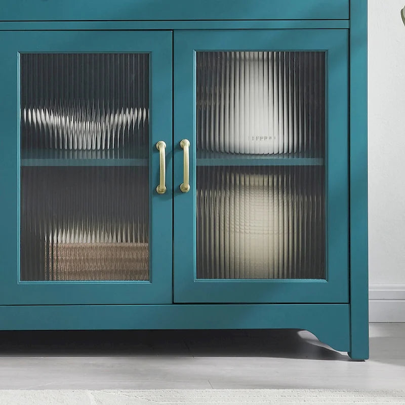 Modern Coastal Teal TV Cabinets with 2 Storage Cabinets, 2 Drawers and Gold Handles for Living Room and Bedroom