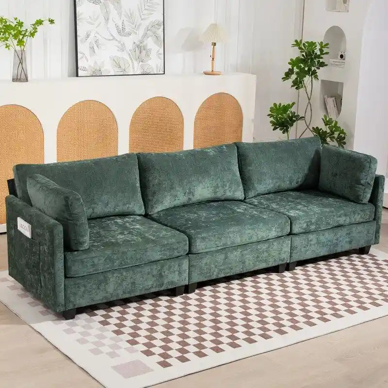 111.42  Chenille Upholstered Three Seater Sofa