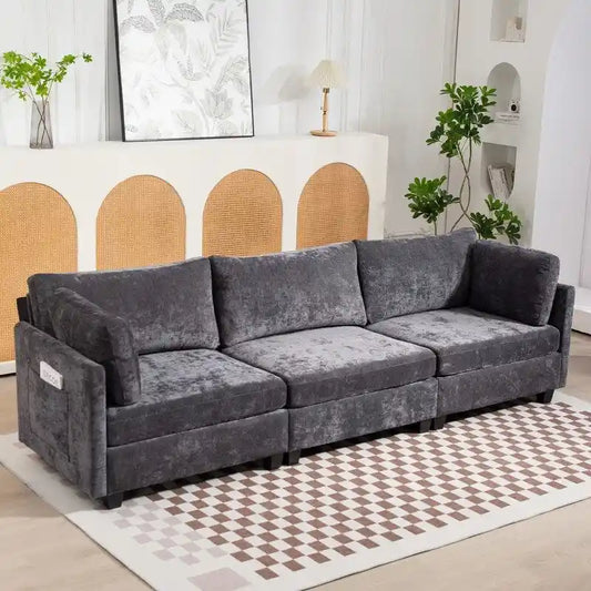 111.42  Chenille Upholstered Three Seater Sofa