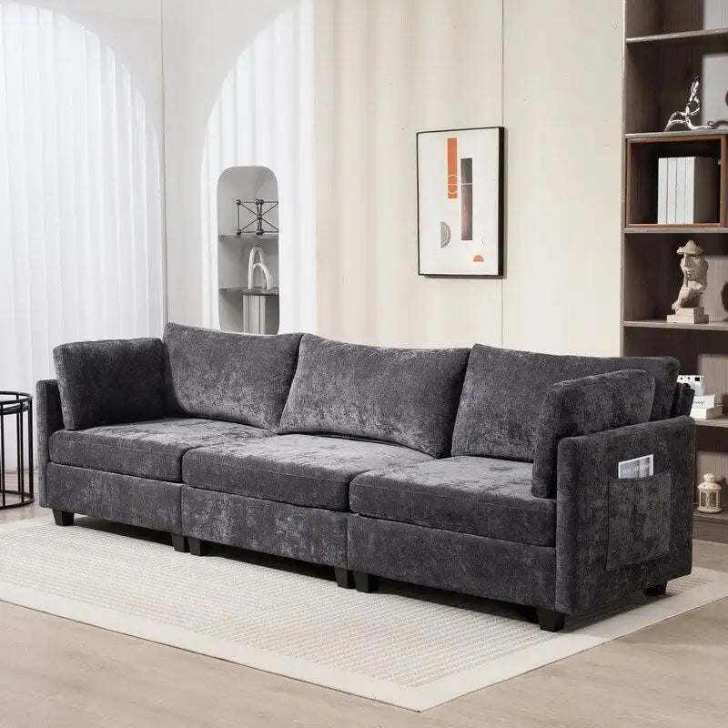 111.42  Chenille Upholstered Three Seater Sofa