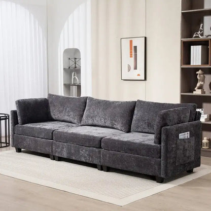 111.42  Chenille Upholstered Three Seater Sofa