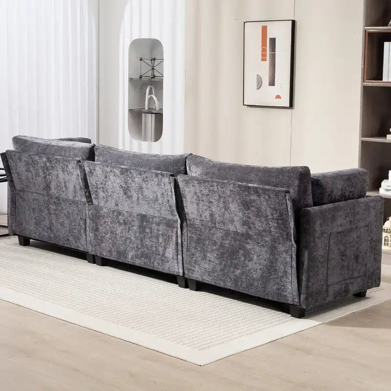 111.42  Chenille Upholstered Three Seater Sofa