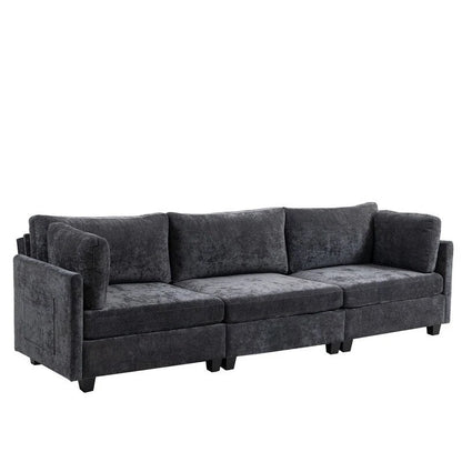 111.42  Chenille Upholstered Three Seater Sofa