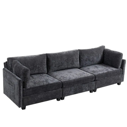 111.42  Chenille Upholstered Three Seater Sofa