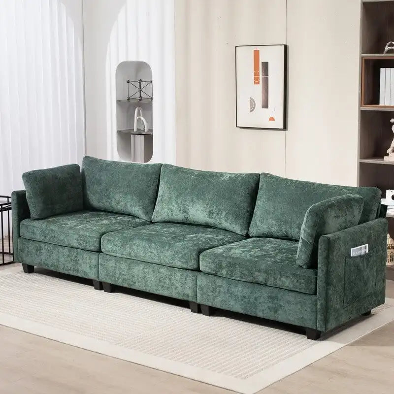 111.42  Chenille Upholstered Three Seater Sofa