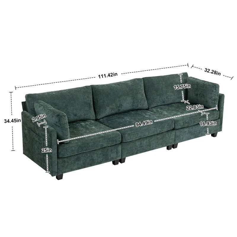111.42  Chenille Upholstered Three Seater Sofa