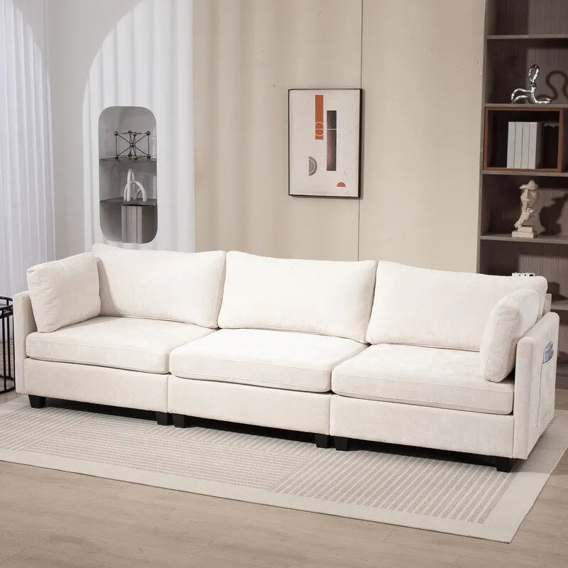 111.42  Chenille Upholstered Three Seater Sofa