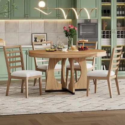 5-Piece Rustic Functional Dining Set, 1 Extendable Table with a 16-inch Leaf and 4 Upholstered Chairs
