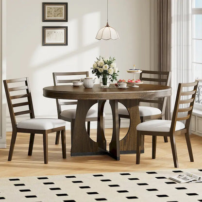 5-Piece Rustic Functional Dining Set, 1 Extendable Table with a 16-inch Leaf and 4 Upholstered Chairs