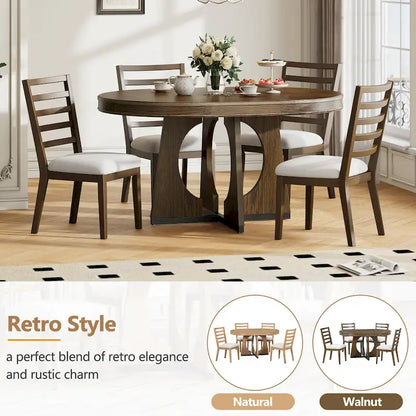 5-Piece Rustic Functional Dining Set, 1 Extendable Table with a 16-inch Leaf and 4 Upholstered Chairs