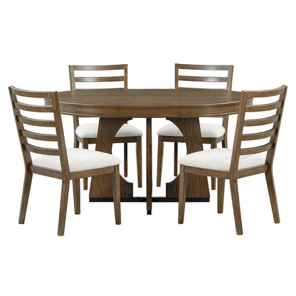 5-Piece Rustic Functional Dining Set, 1 Extendable Table with a 16-inch Leaf and 4 Upholstered Chairs