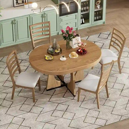 5-Piece Rustic Functional Dining Set, 1 Extendable Table with a 16-inch Leaf and 4 Upholstered Chairs