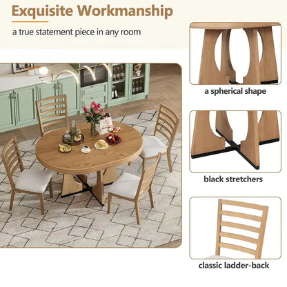 5-Piece Rustic Functional Dining Set, 1 Extendable Table with a 16-inch Leaf and 4 Upholstered Chairs