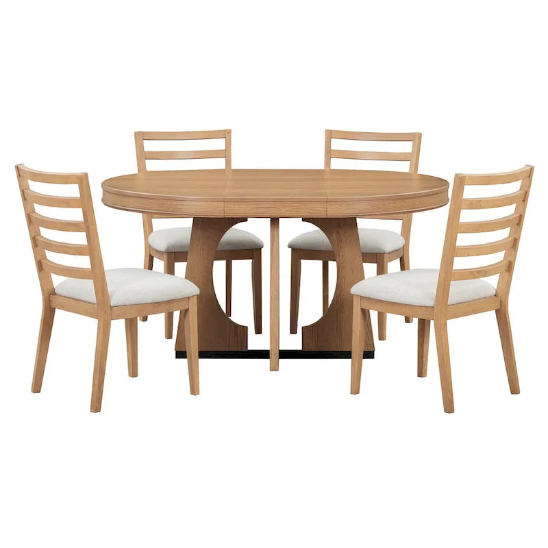 5-Piece Rustic Functional Dining Set, 1 Extendable Table with a 16-inch Leaf and 4 Upholstered Chairs