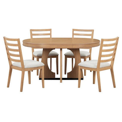 5-Piece Rustic Functional Dining Set, 1 Extendable Table with a 16-inch Leaf and 4 Upholstered Chairs