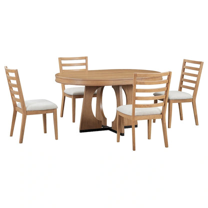 5-Piece Rustic Functional Dining Set, 1 Extendable Table with a 16-inch Leaf and 4 Upholstered Chairs
