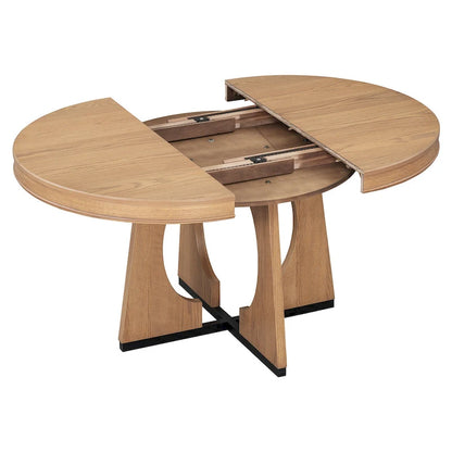 5-Piece Rustic Functional Dining Set, 1 Extendable Table with a 16-inch Leaf and 4 Upholstered Chairs