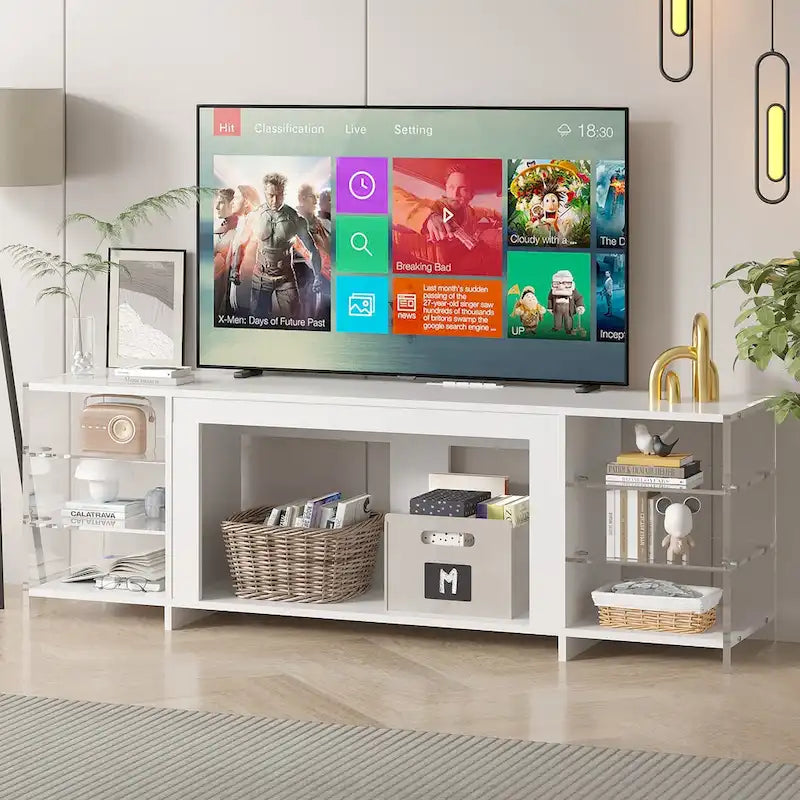 VECELO 70  Rustic TV Stand without/with Fireplace Heater(2 Options),Media Entertainment Center Table with Storage Shelves