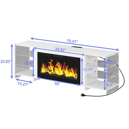 VECELO 70  Rustic TV Stand without/with Fireplace Heater(2 Options),Media Entertainment Center Table with Storage Shelves