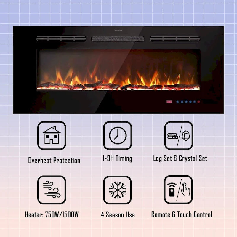 VECELO 70  Rustic TV Stand without/with Fireplace Heater(2 Options),Media Entertainment Center Table with Storage Shelves