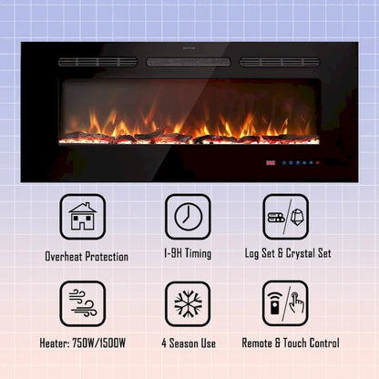 VECELO 70  Rustic TV Stand without/with Fireplace Heater(2 Options),Media Entertainment Center Table with Storage Shelves