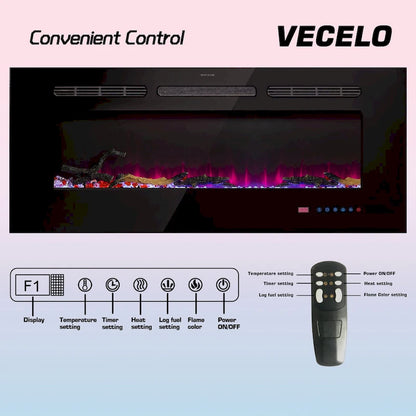 VECELO 70  Rustic TV Stand without/with Fireplace Heater(2 Options),Media Entertainment Center Table with Storage Shelves