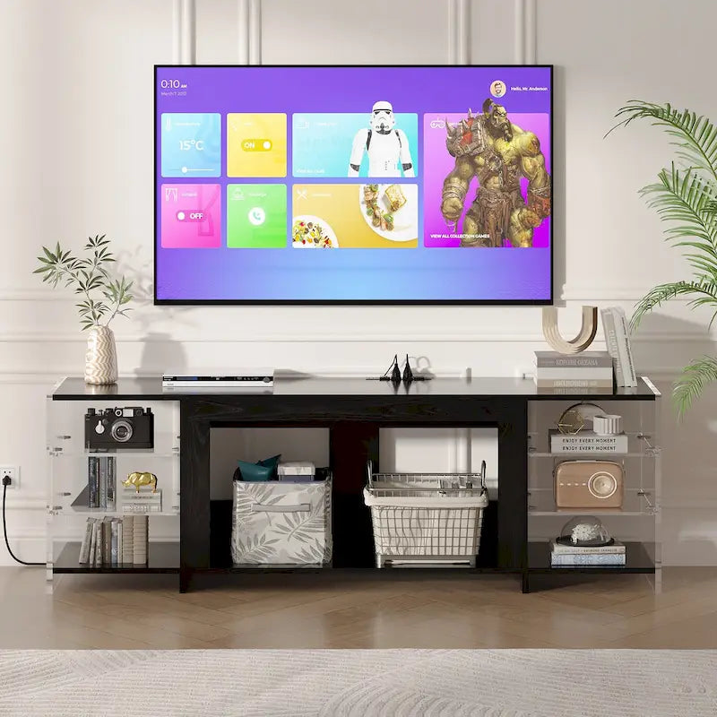 VECELO 70  Rustic TV Stand without/with Fireplace Heater(2 Options),Media Entertainment Center Table with Storage Shelves