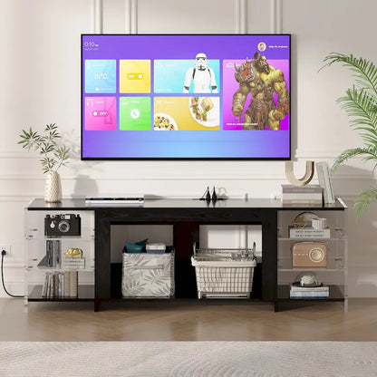 VECELO 70  Rustic TV Stand without/with Fireplace Heater(2 Options),Media Entertainment Center Table with Storage Shelves