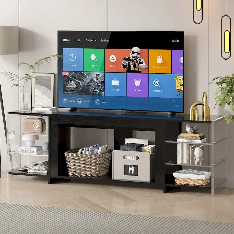 VECELO 70  Rustic TV Stand without/with Fireplace Heater(2 Options),Media Entertainment Center Table with Storage Shelves