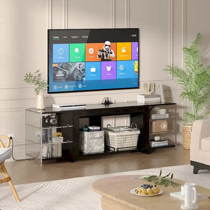 VECELO 70  Rustic TV Stand without/with Fireplace Heater(2 Options),Media Entertainment Center Table with Storage Shelves