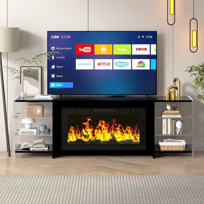 VECELO 70  Rustic TV Stand without/with Fireplace Heater(2 Options),Media Entertainment Center Table with Storage Shelves