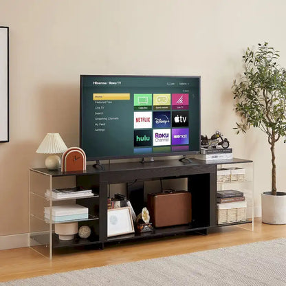 VECELO 70  Rustic TV Stand without/with Fireplace Heater(2 Options),Media Entertainment Center Table with Storage Shelves