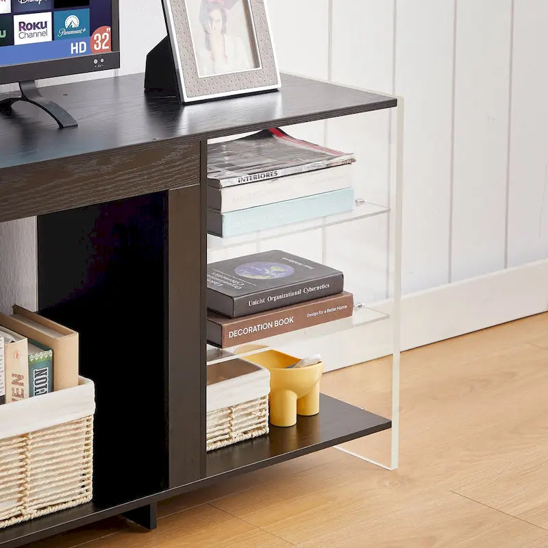 VECELO 70  Rustic TV Stand without/with Fireplace Heater(2 Options),Media Entertainment Center Table with Storage Shelves