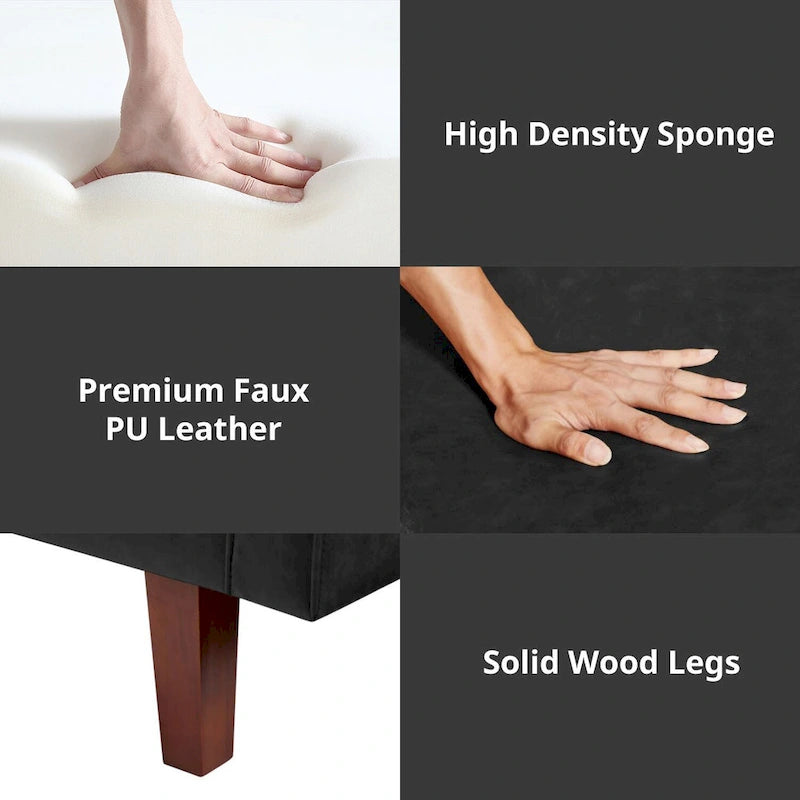 Mid-Century 74 in PU Leather Futon Sofa Bed, Button Tufted Sofa 3-Seat for Living Room Bedroom