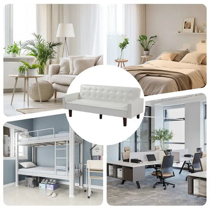 Mid-Century 74 in PU Leather Futon Sofa Bed, Button Tufted Sofa 3-Seat for Living Room Bedroom