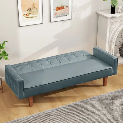 Mid-Century 74 in PU Leather Futon Sofa Bed, Button Tufted Sofa 3-Seat for Living Room Bedroom