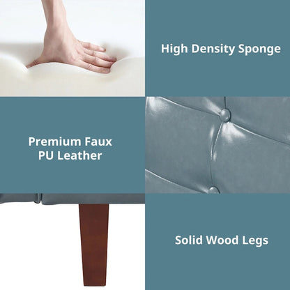 Mid-Century 74 in PU Leather Futon Sofa Bed, Button Tufted Sofa 3-Seat for Living Room Bedroom