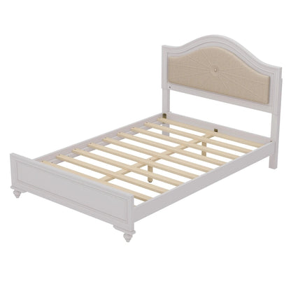 Letto matrimoniale moderno in legno con luci LED nascoste, testiera curva imbottita, non richiede box spring, grigio crema
